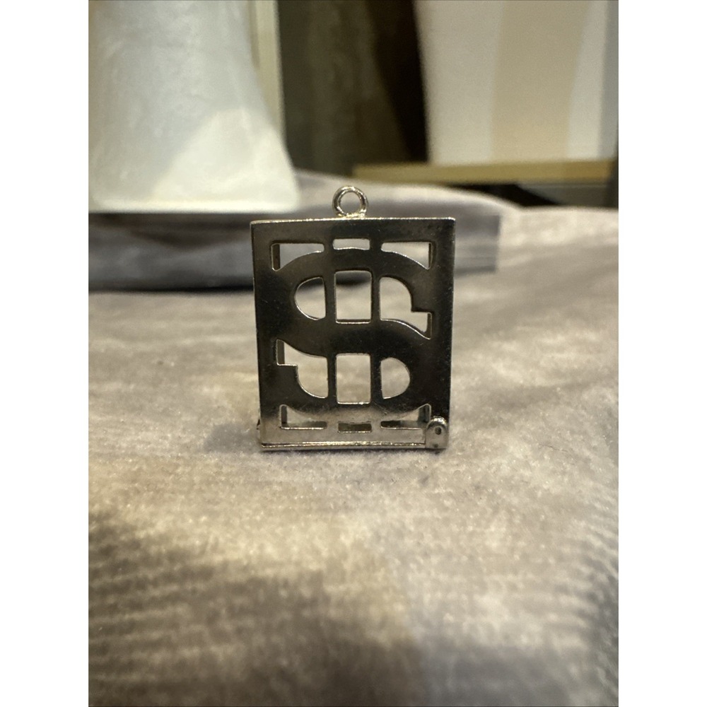 WELLS 925 Sterling Silver Vintage US Dollar Cage Holder Charm Pendant‎